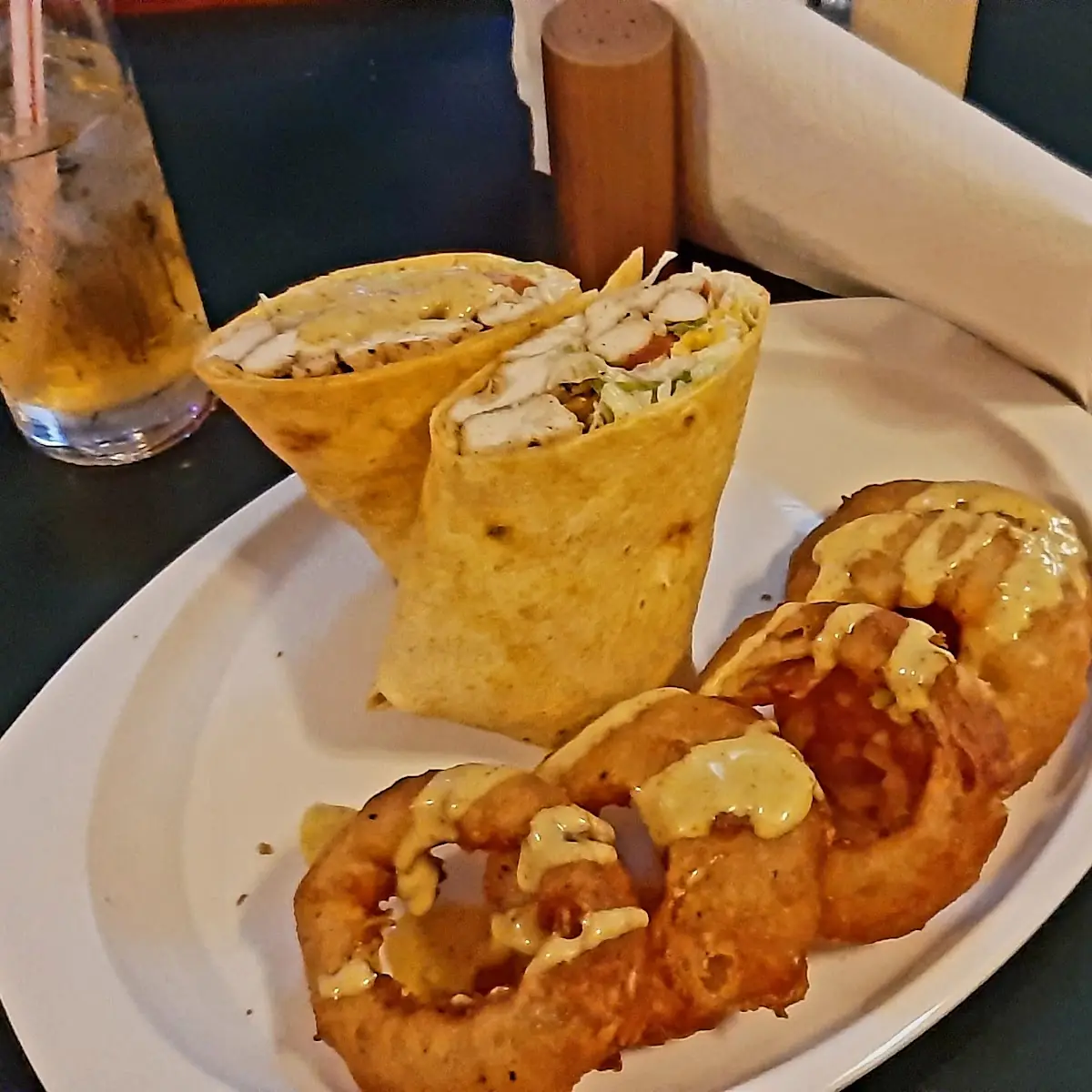 Chicken Wrap Grilled with Homemade Onion Rings