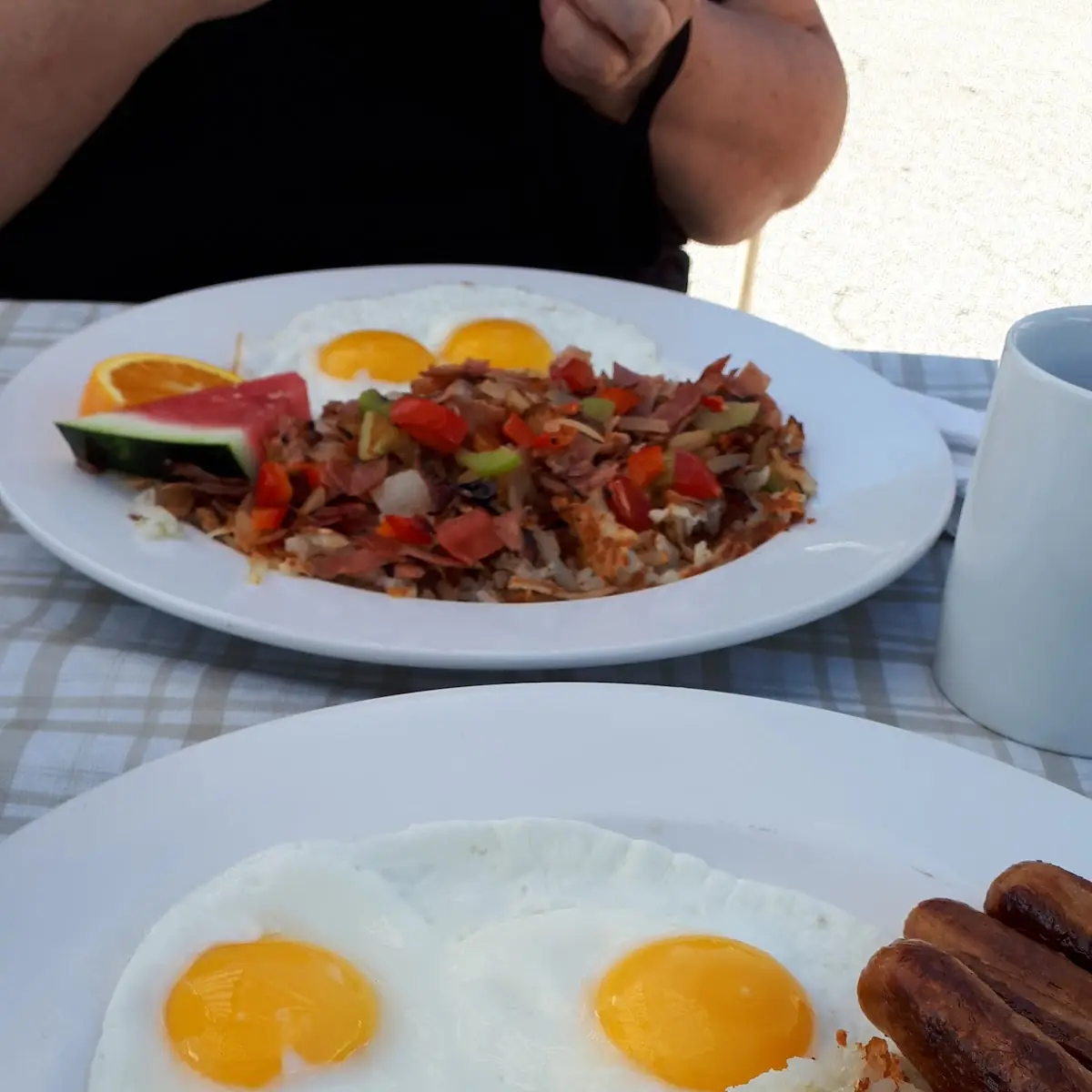 Sunny Side Up Eggs with Sausage and Hash Browns