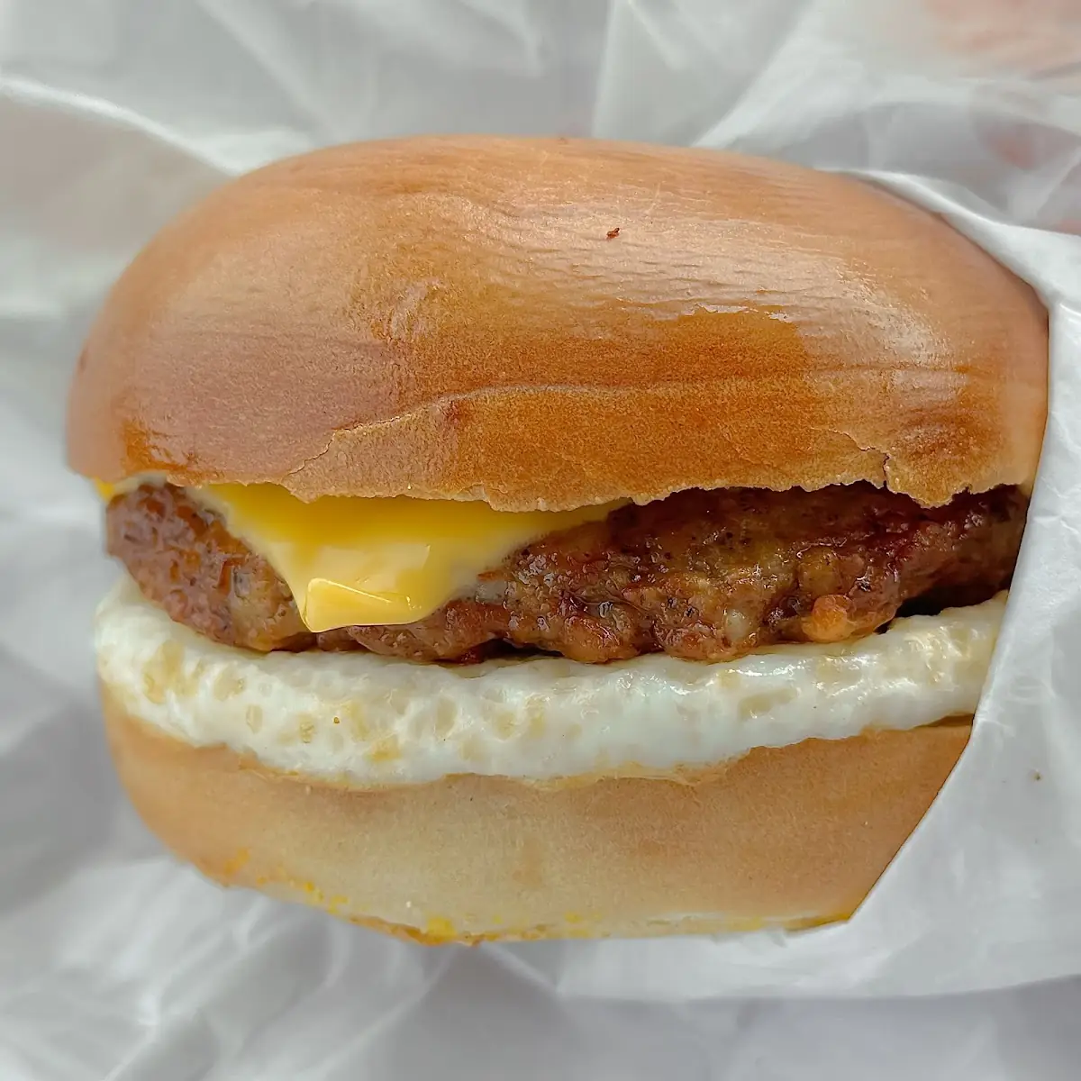 Sausage Egg and Cheese on a Plain Bagel