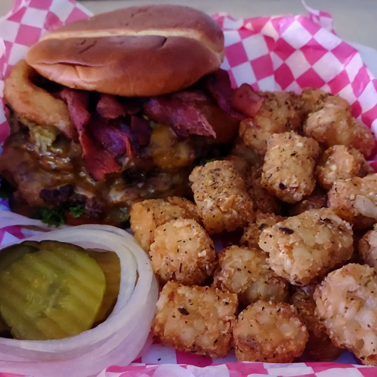 Hangry Heifer Double Cheeseburger with Tots