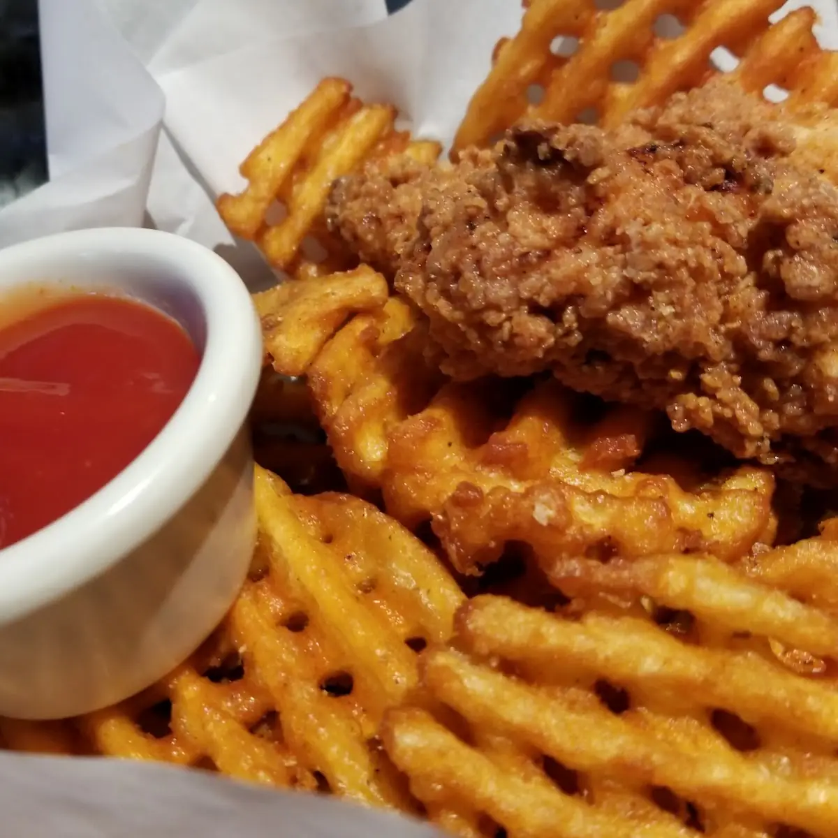 Chicken Strips and Waffle Fries