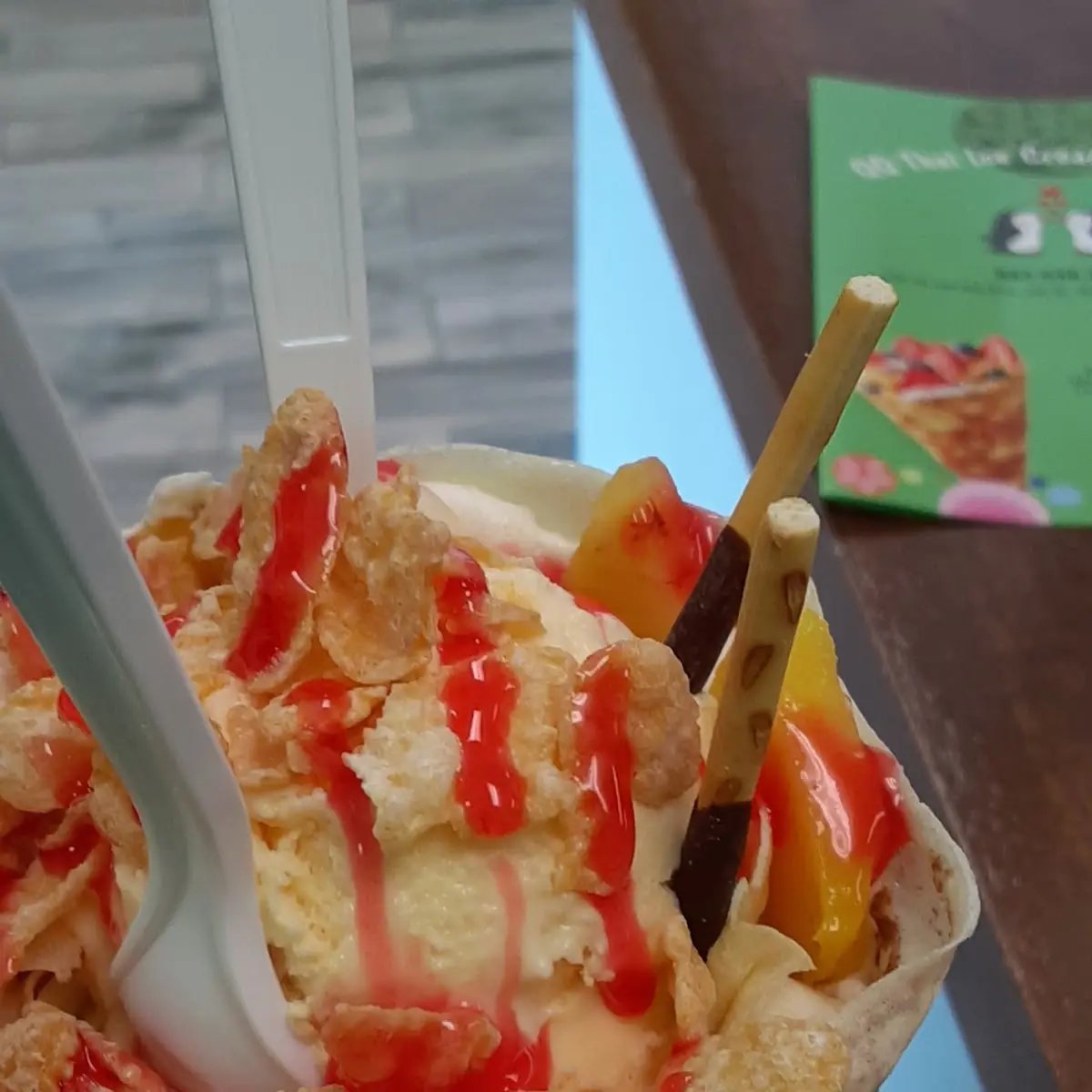 Mang Banana Crepe with Strawberry Drizzle
