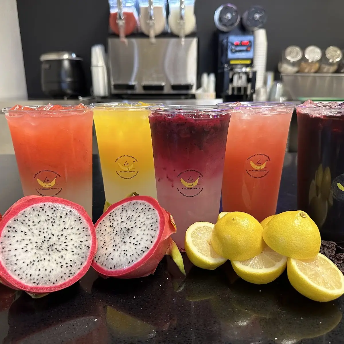 Passion Fruit Lemonade Hibiscus Tea Watermelon Fruit Water Strawberry and Dragon Fruit Lemonade