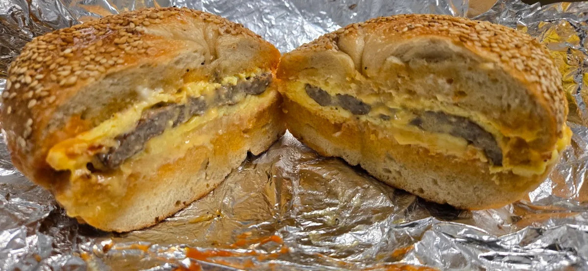 Sausage Egg Cheese on Sesame Bagel