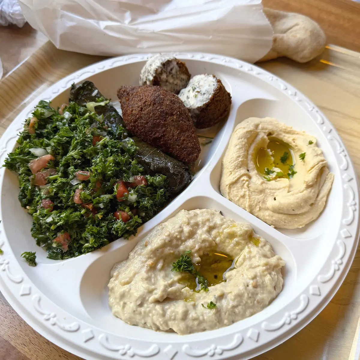 Beef Chicken Shawarma Platter with Hummus and Tabouleh