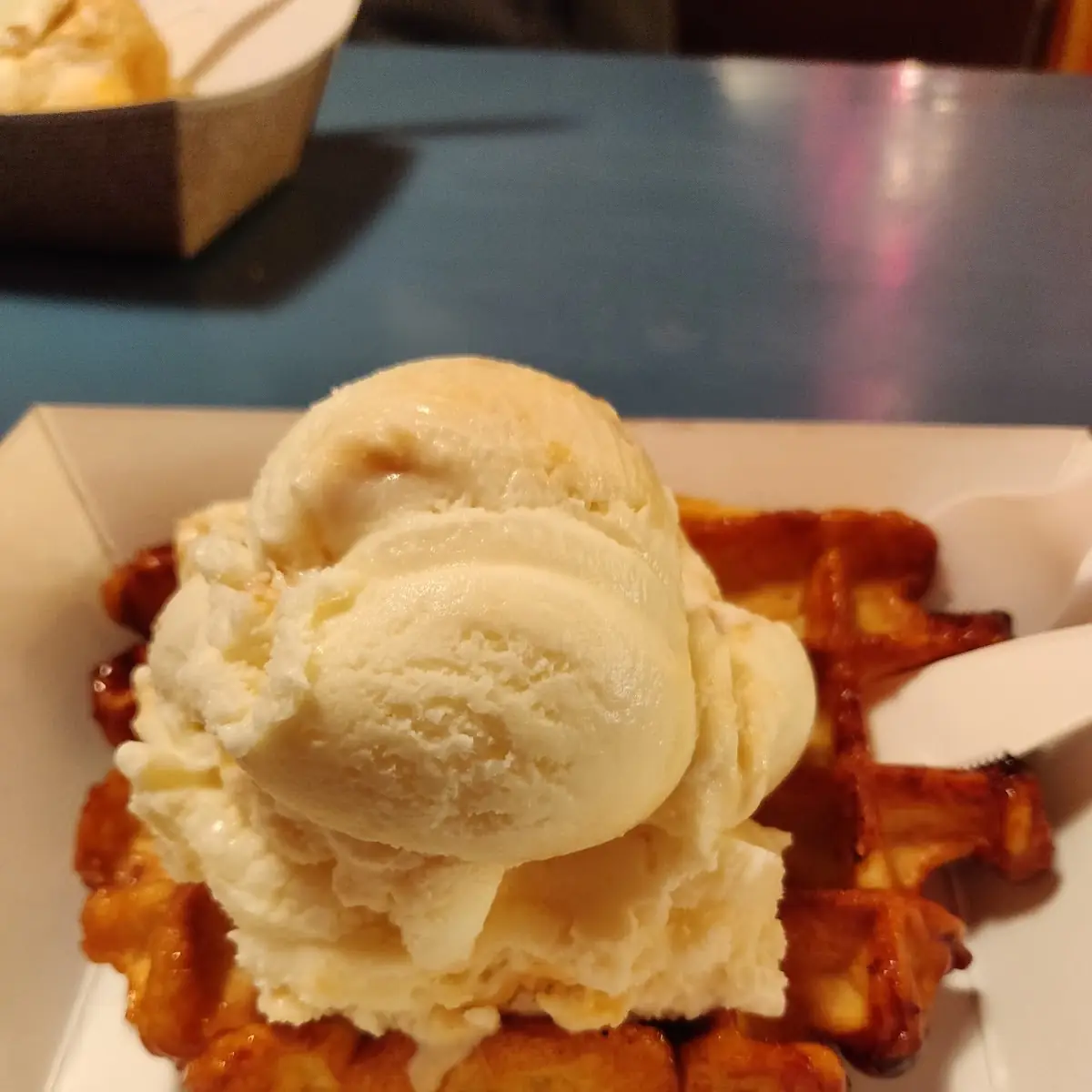 Crème Brûlée Ice Cream on Waffle