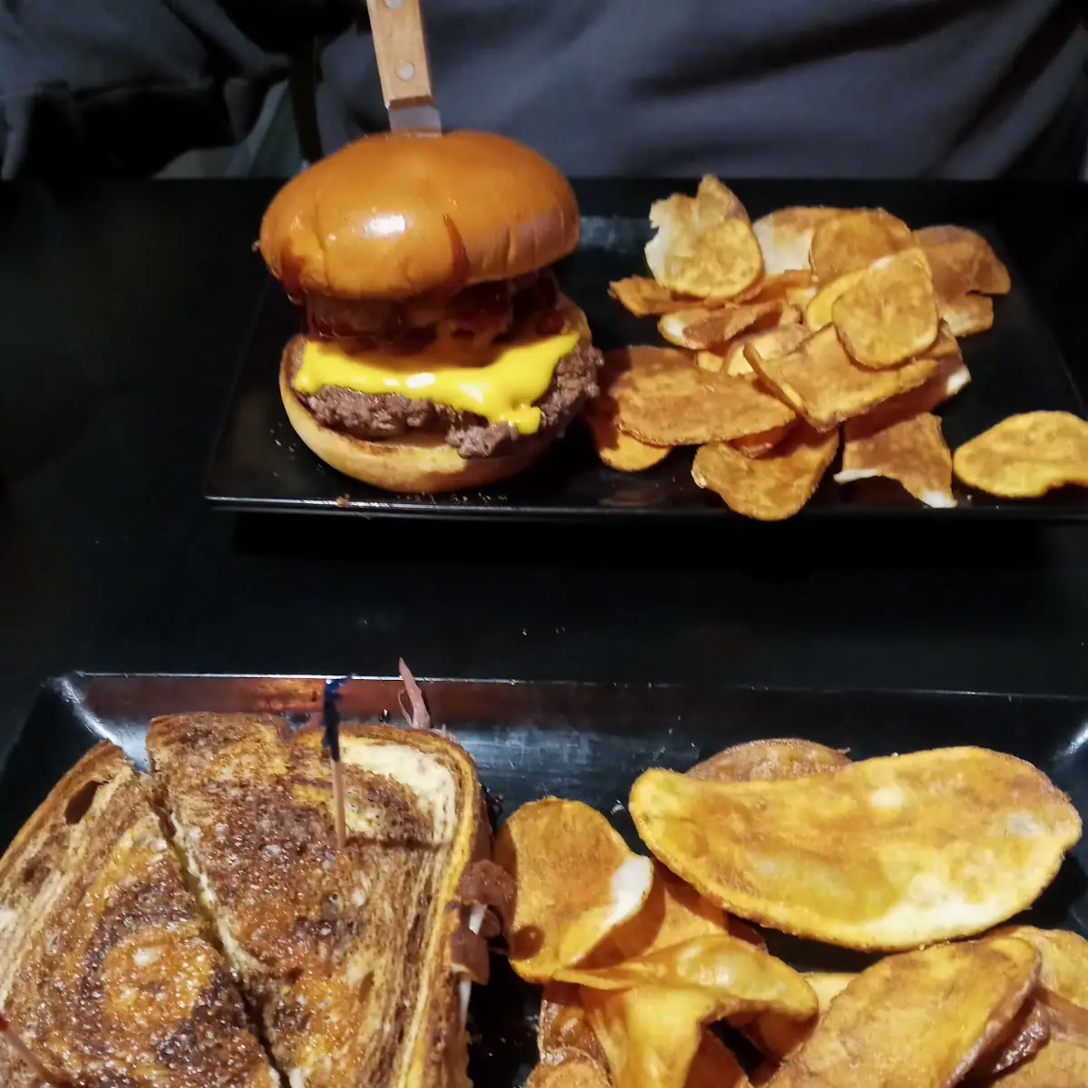 Reuben Sandwich and BBQ Burger