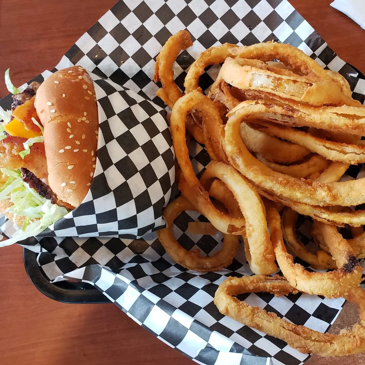 Bacon Cheeseburger and Onion Rings
