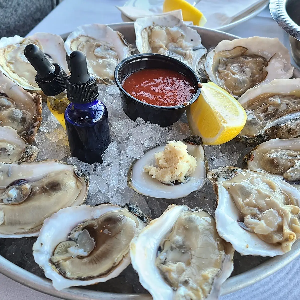Raw Bar Sampler and a Dozen Blue Point Oysters