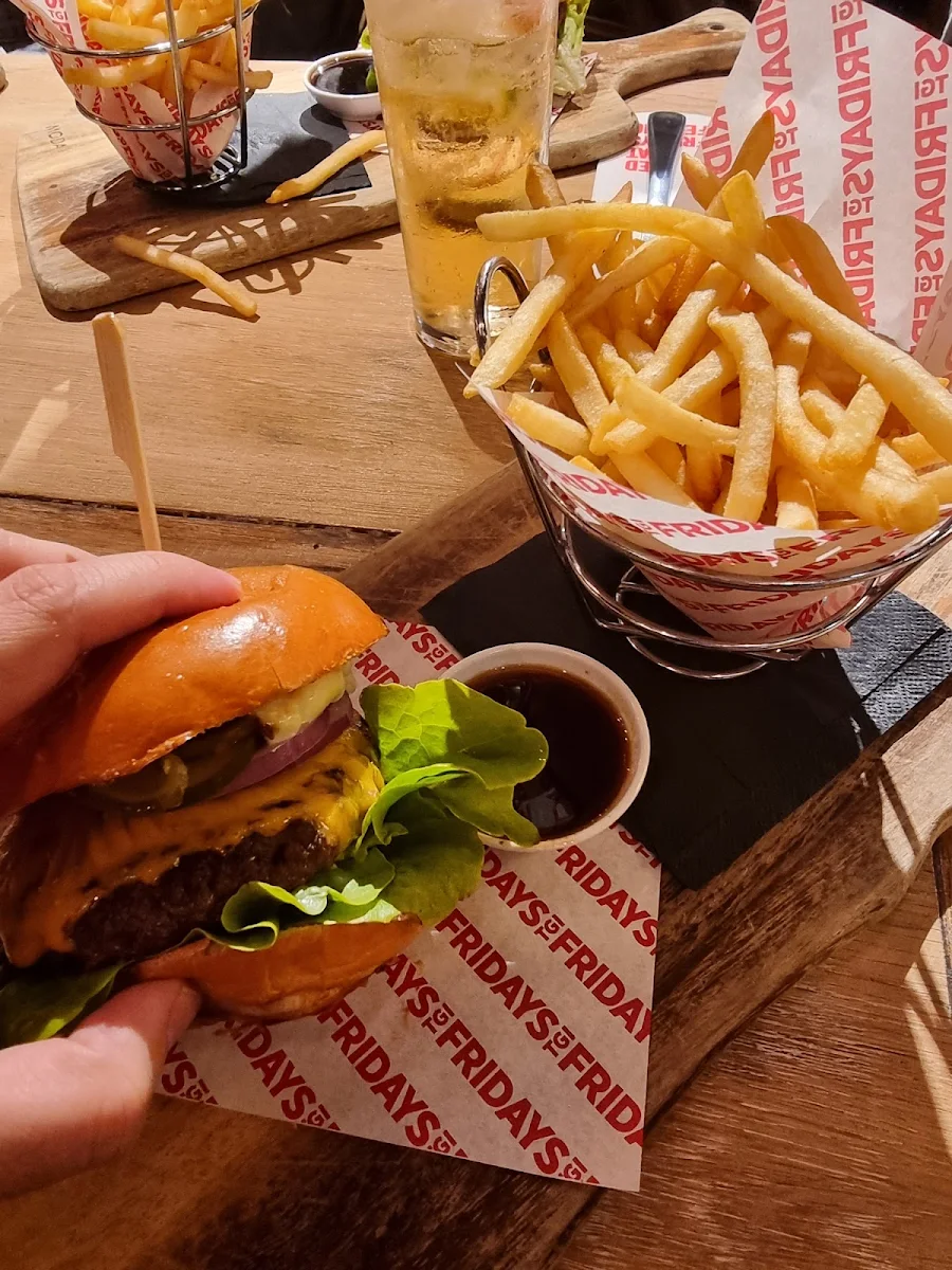 Fridays Signature Whiskey Glaze Single Stack Burger and Fries, TGI Fridays Carousel