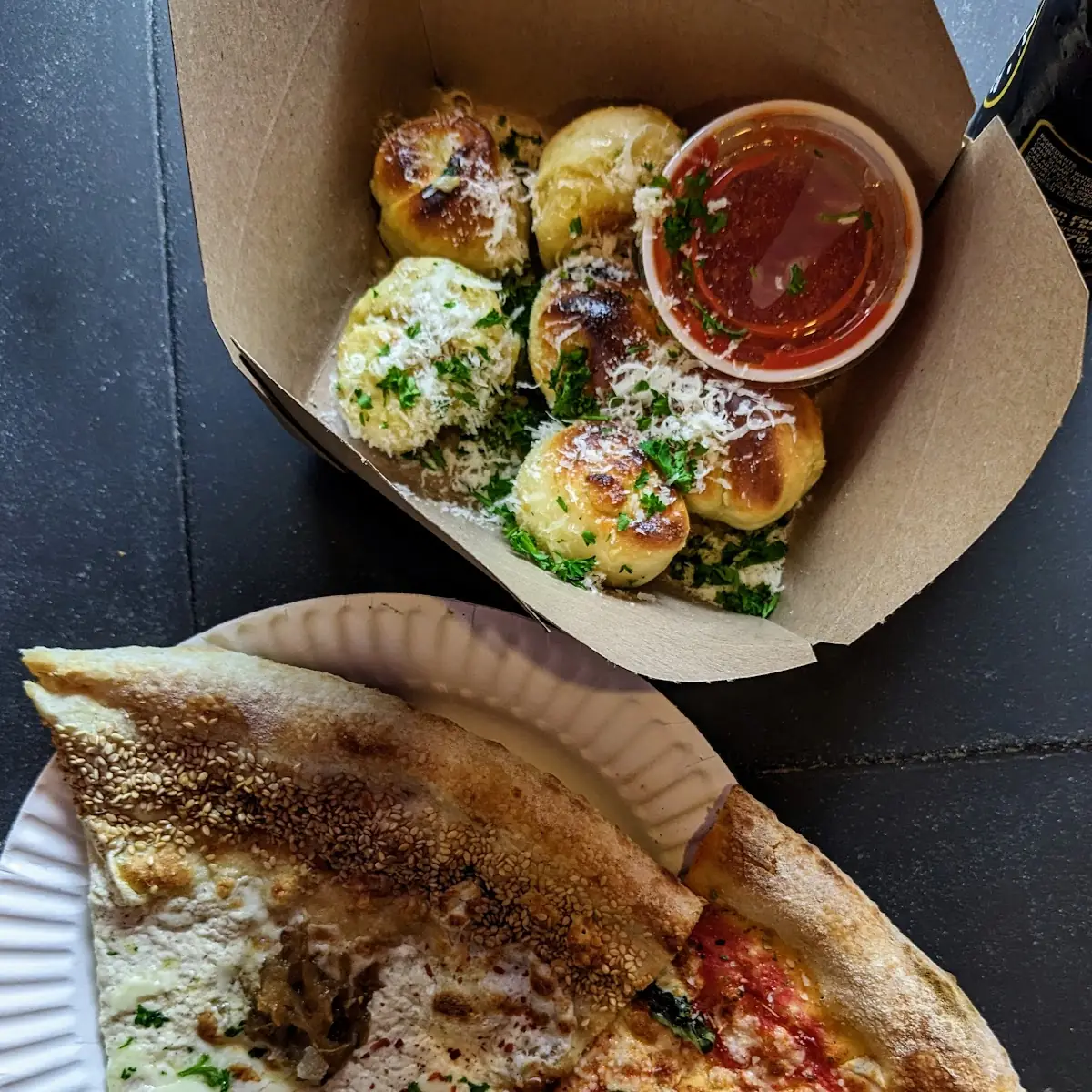 Garlic Knots White Pizza Veggie Pizza
