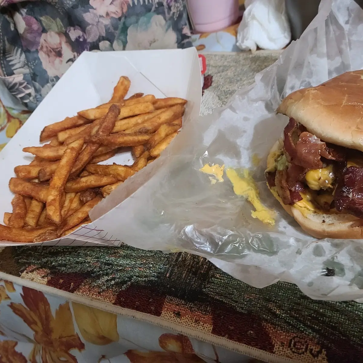 Double Bacon Cheeseburger with Cajun Fries