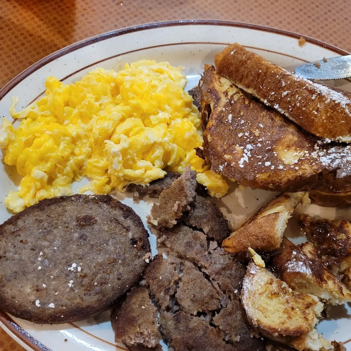 French Toast Sausage and Scrambled Eggs