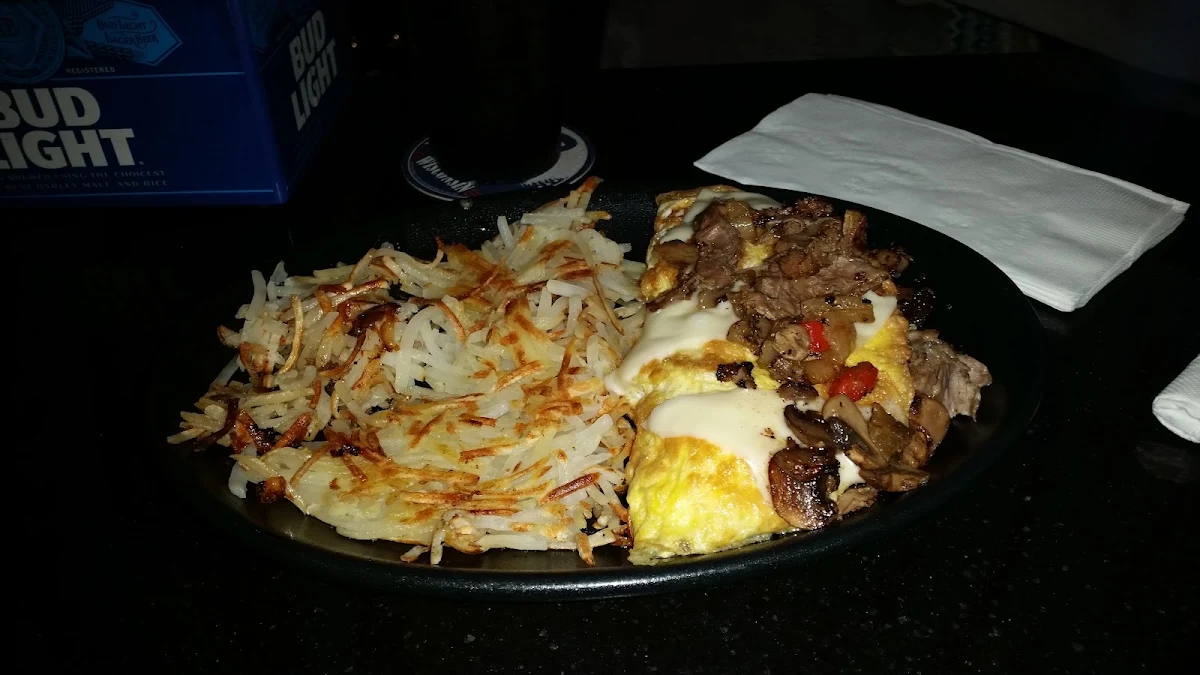 Philly Omelet with Hash Browns
