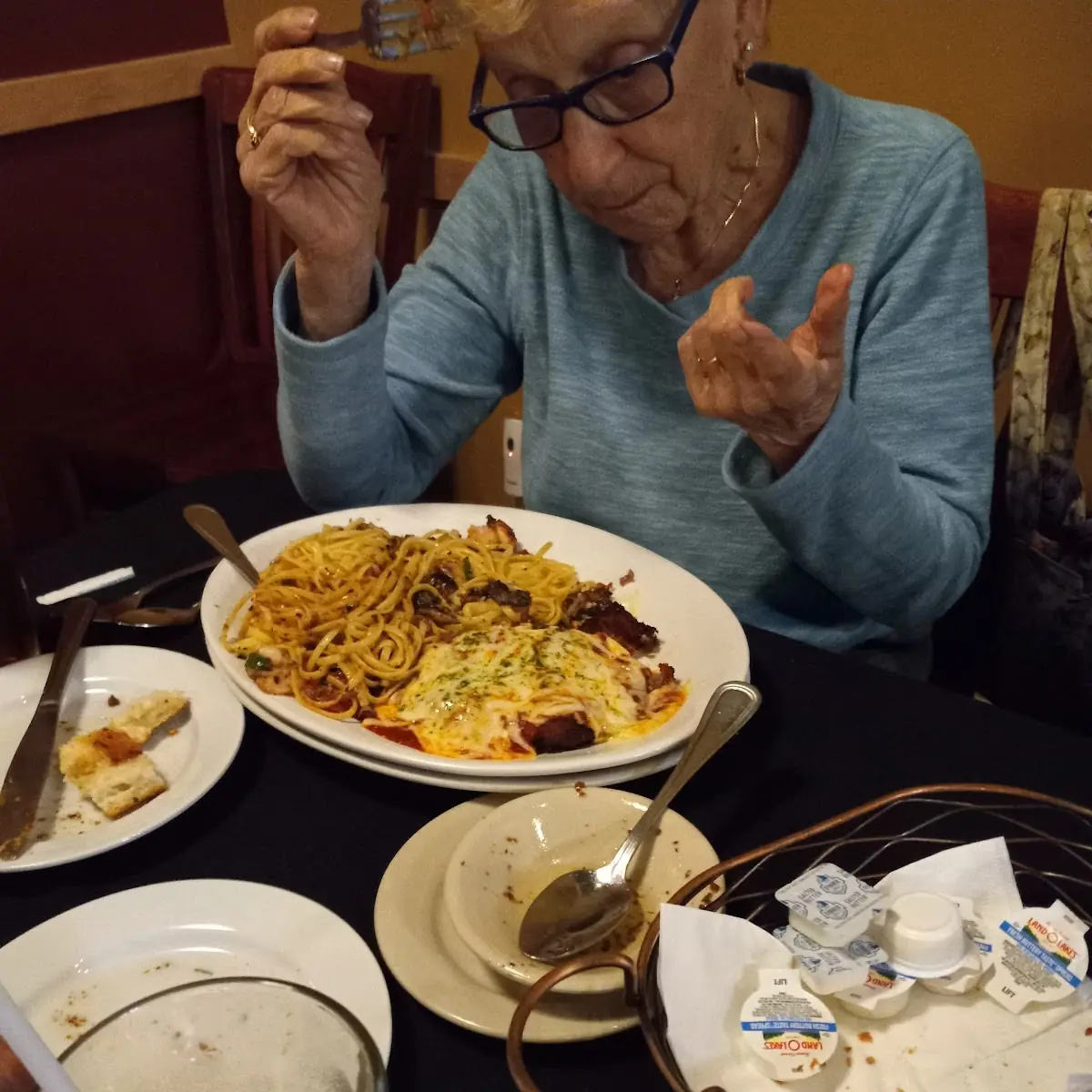 Veal Parm with Shrimp Scampi Pasta