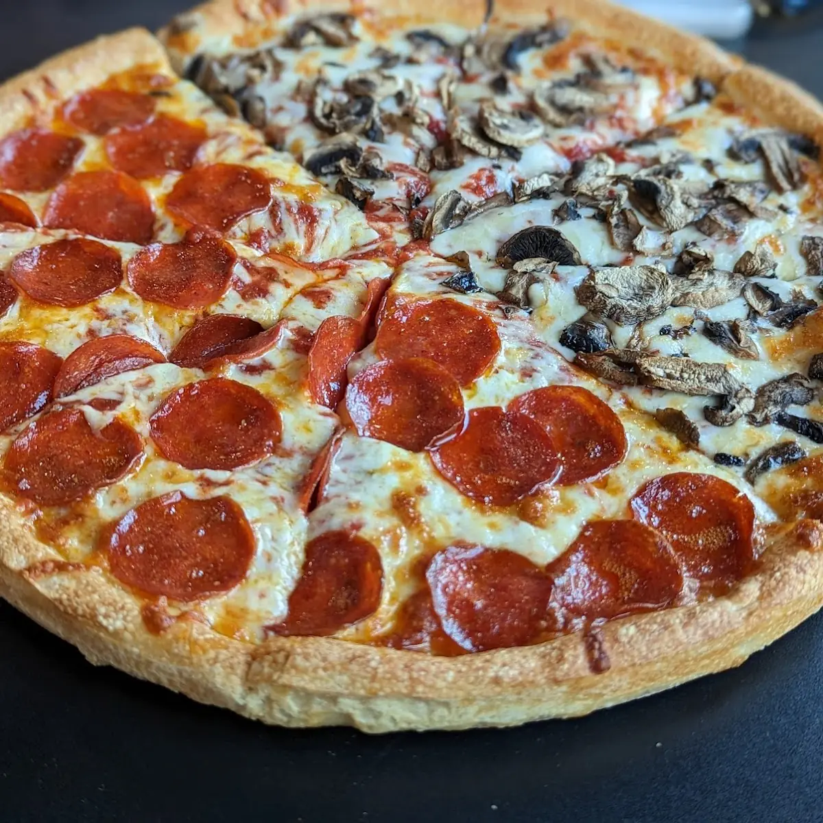 Large Half Pepperoni Half Mushroom Pizza