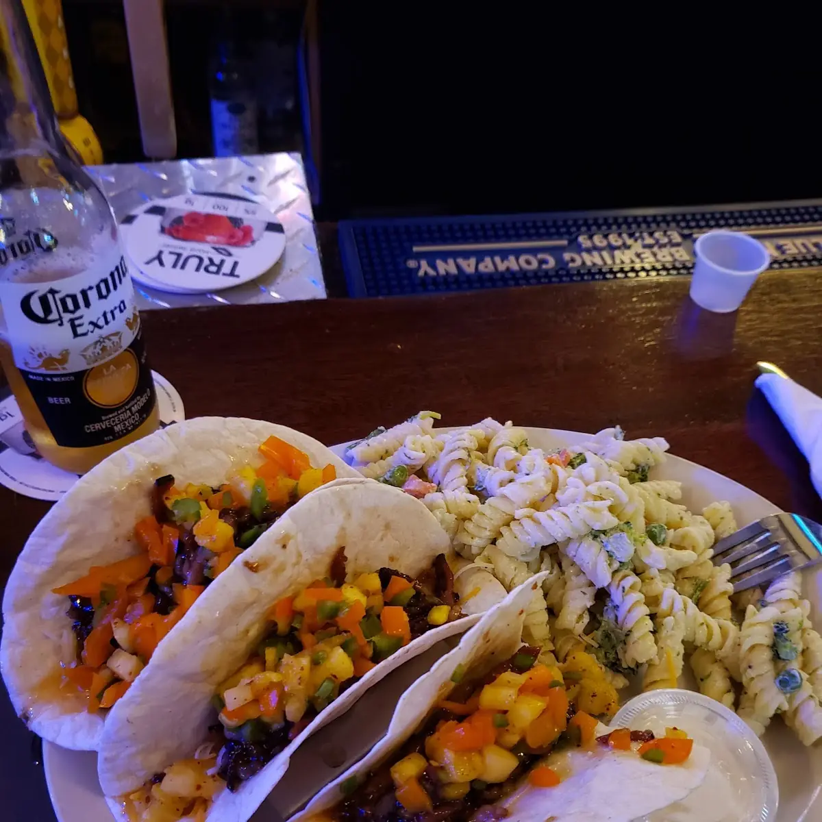 Shrimp Tacos and Pasta Salad
