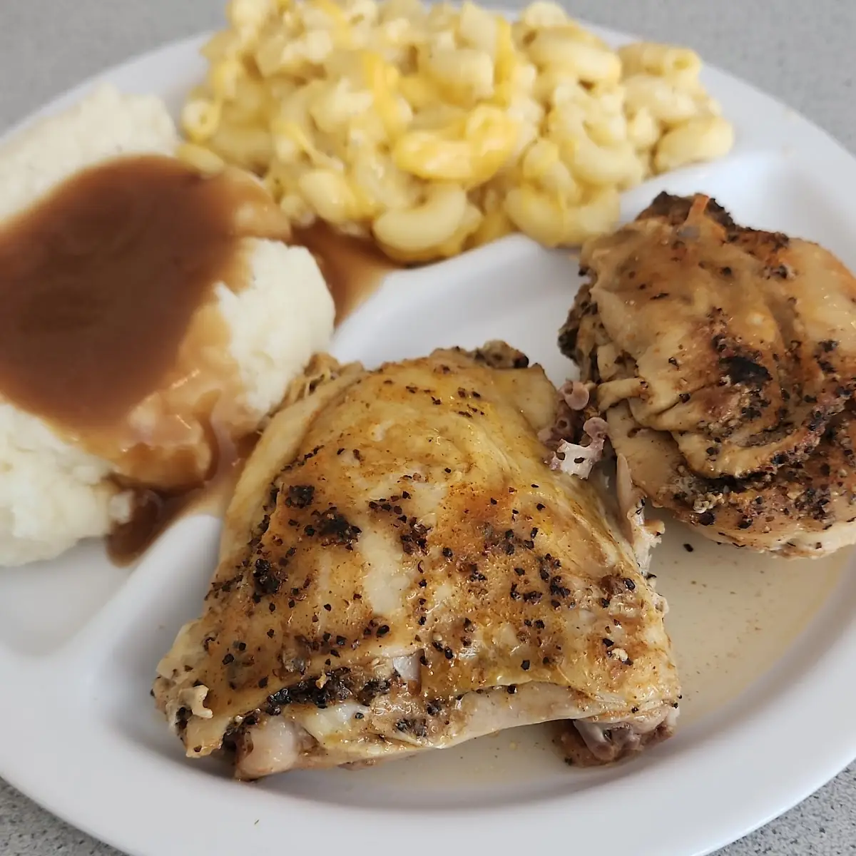 Grilled Chicken Mashed Potatoes Mac and Cheese