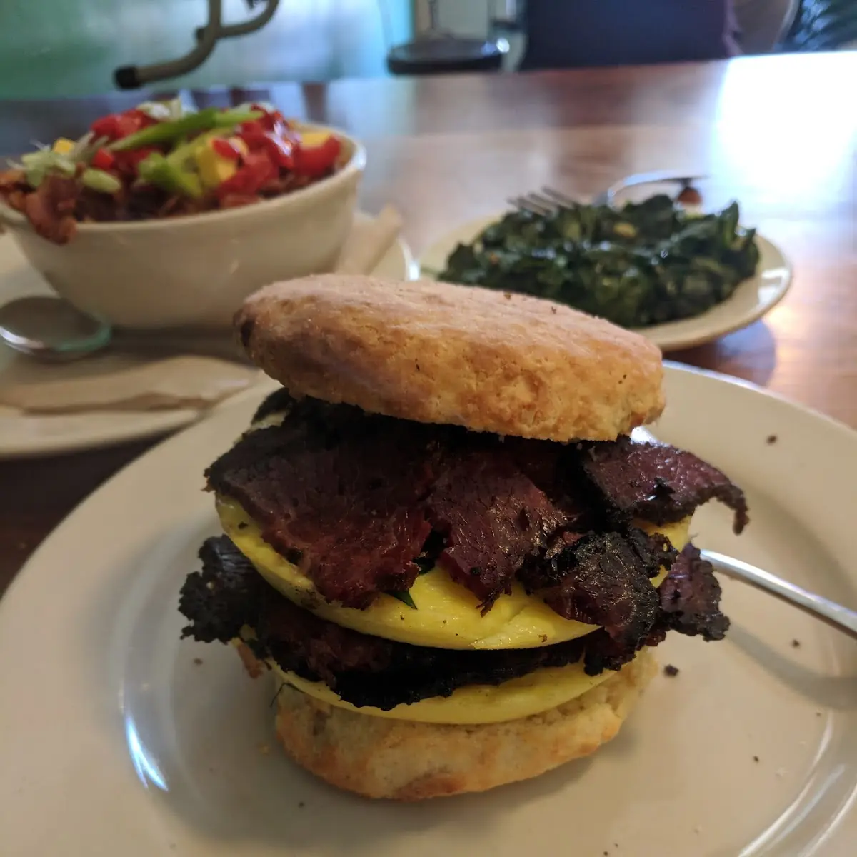 Pastrami and Egg Biscuit