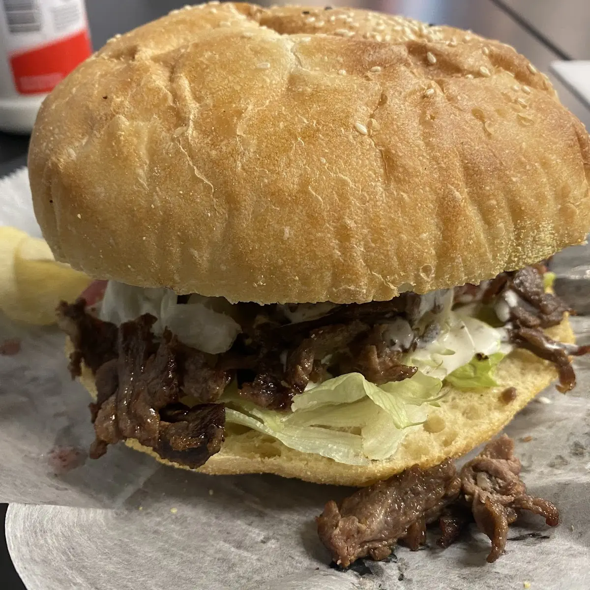 Beef Gyro in Turkish Bread with Ayran