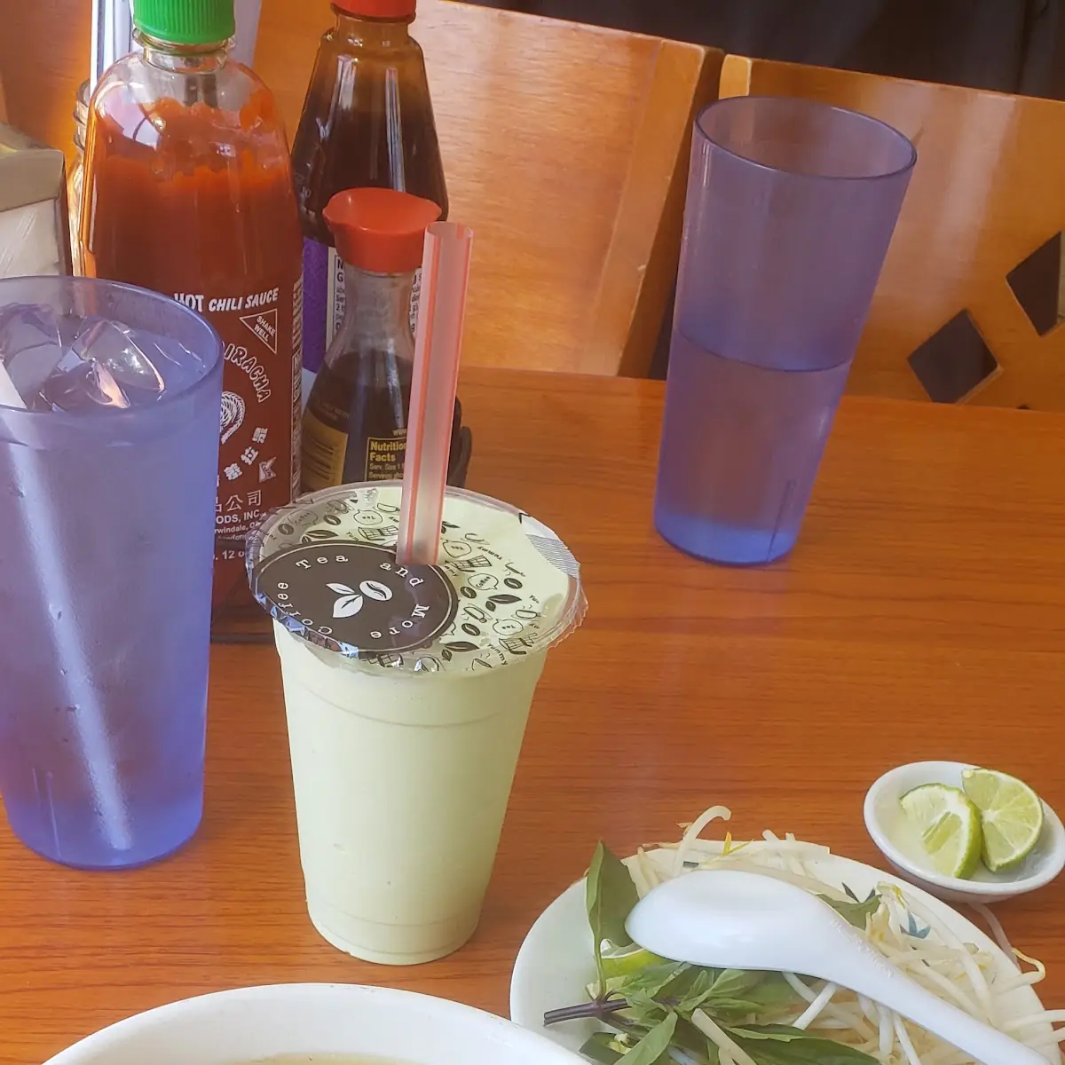 Wonton Noodle Soup and Avocado Smoothie