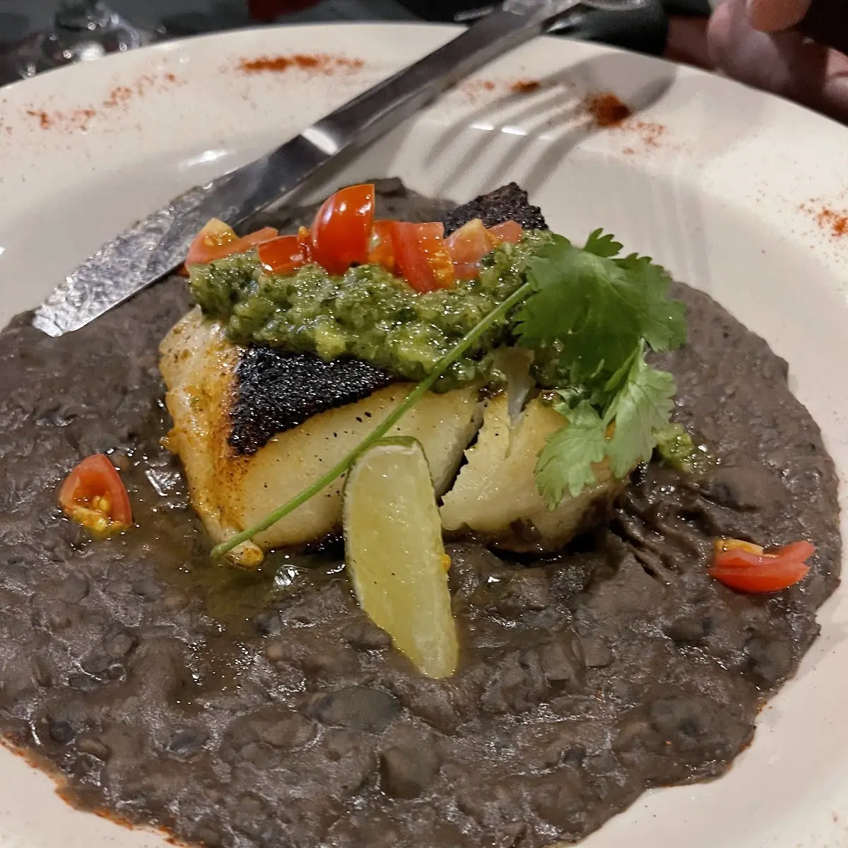 Chilean Sea Bass with Blackbean Puree