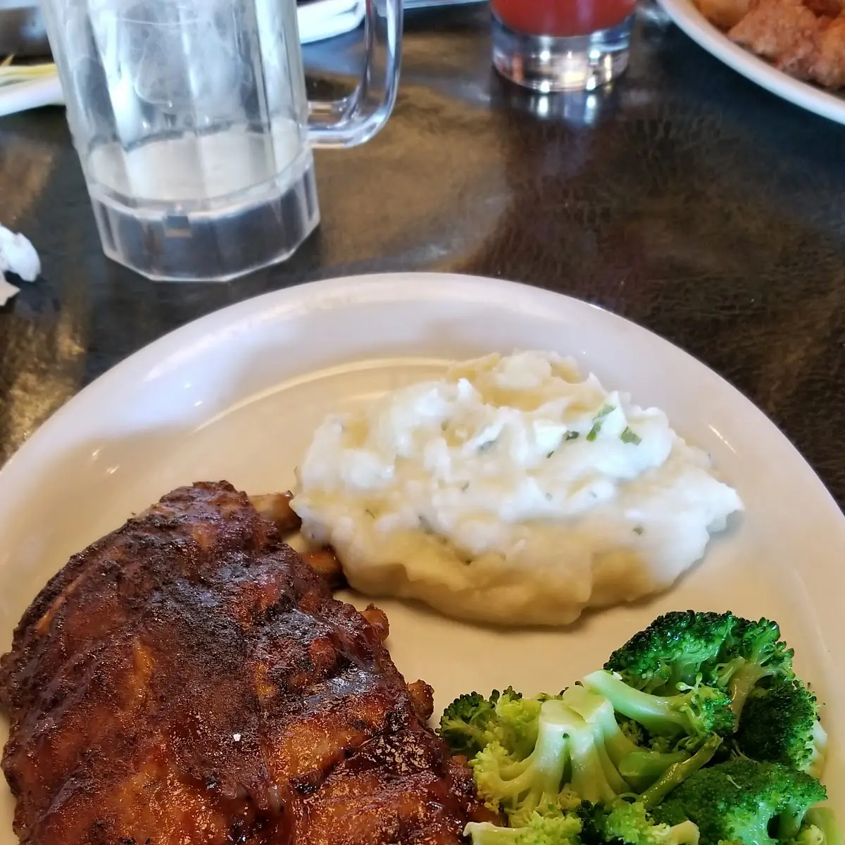 Half Rack Ribs and Broccoli and Mashed Potatoes