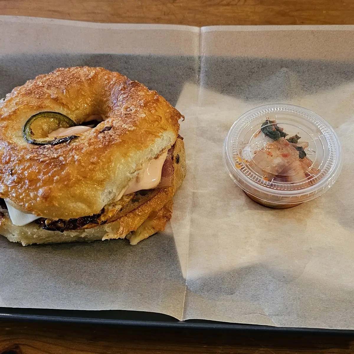 Jalapeño Bagel with Bacon Sandwich