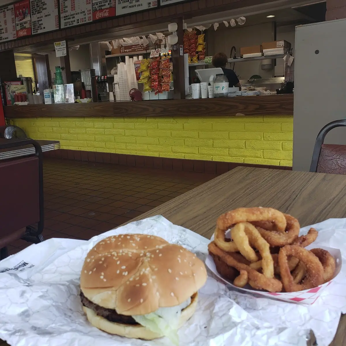 Cheeseburger and Hand Made Onion Rings