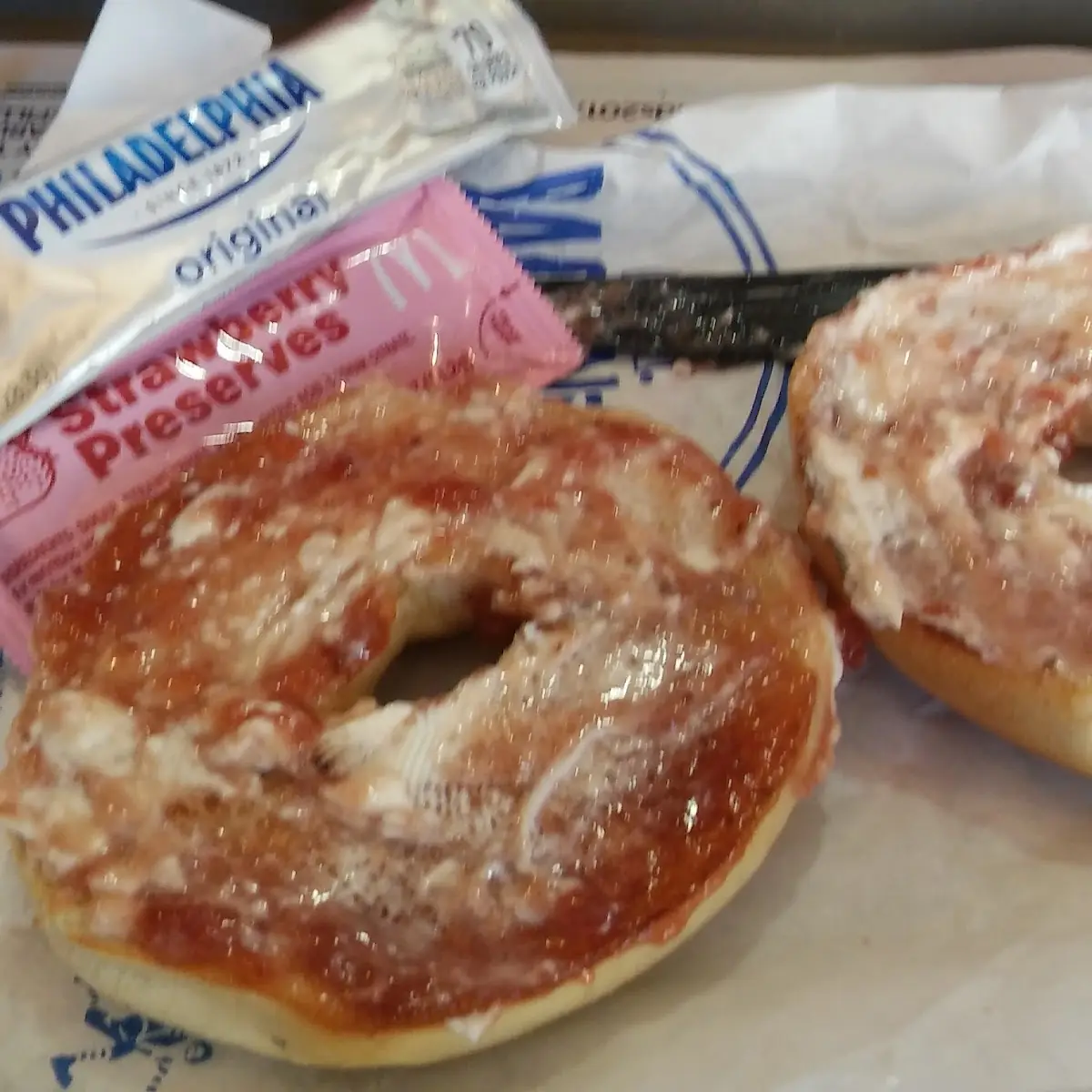 Bagel and Cream Cheese and Strawberry Jam
