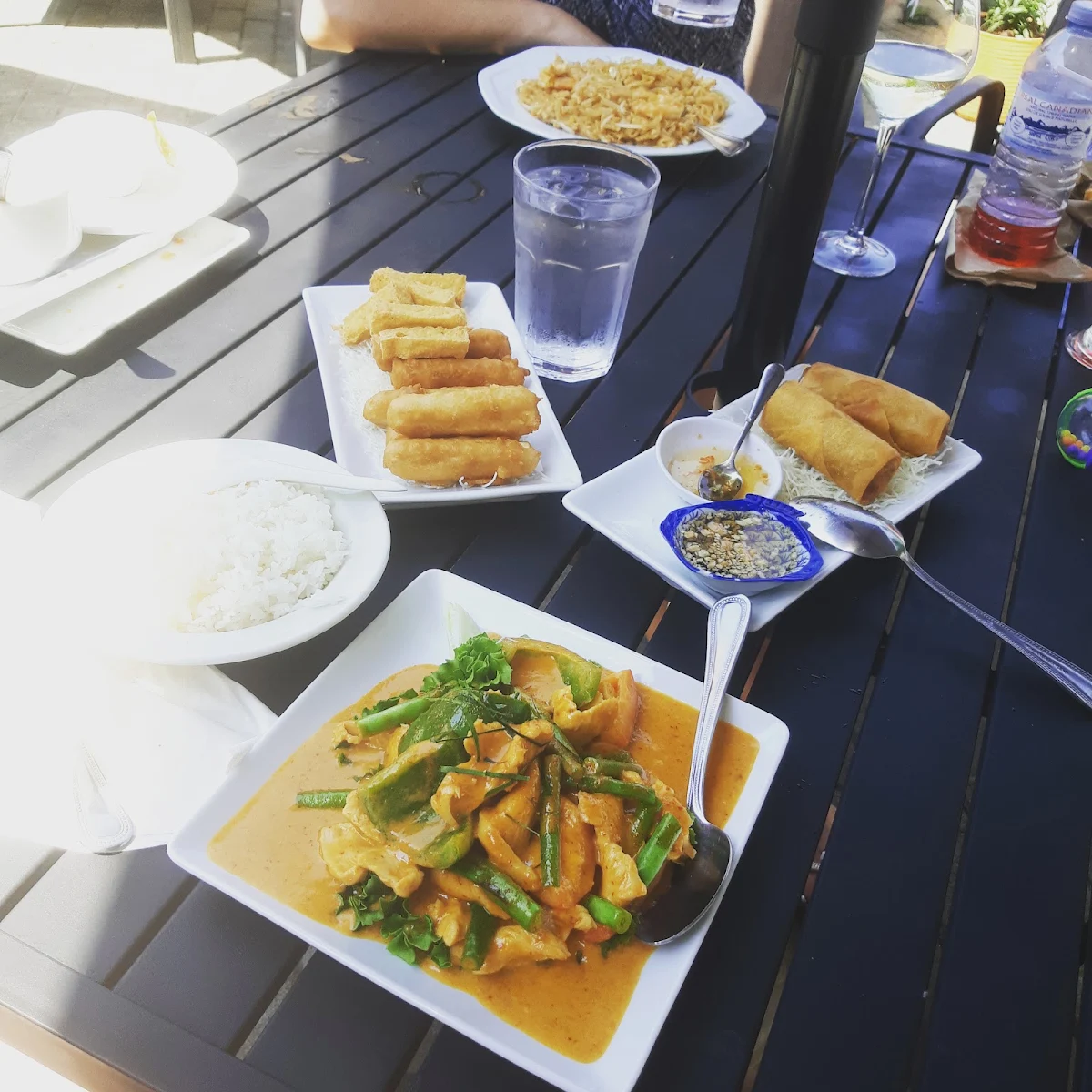 Fried Tofu and Taro Spring Rolls Rice and Panang Curry with Chicken
