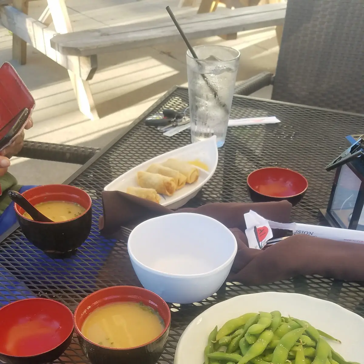 Miso Soup Edamame and Spring Roll