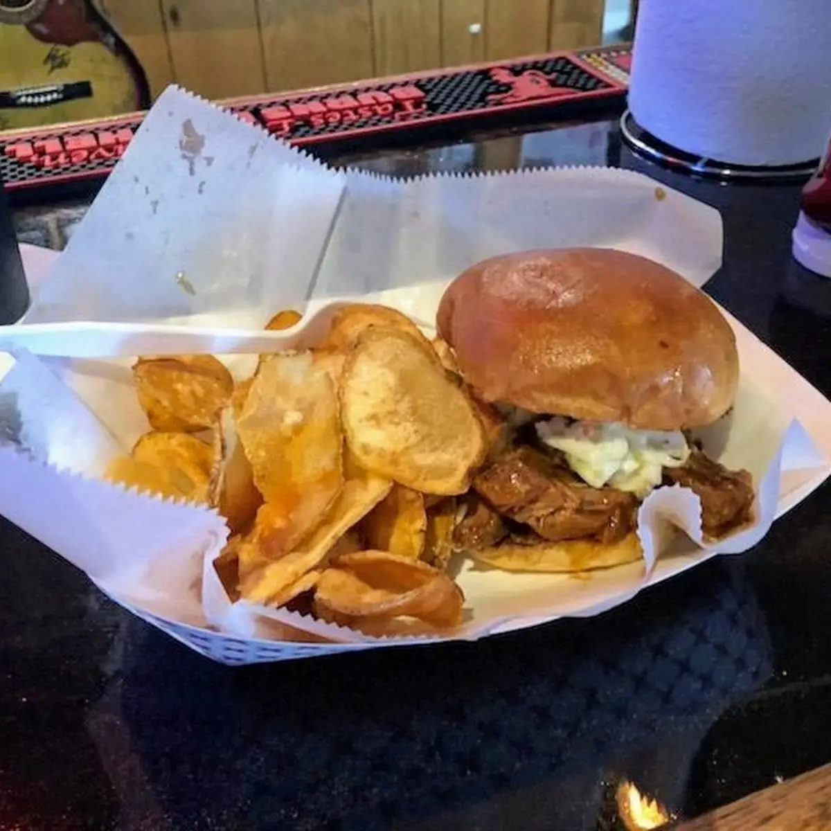 Pulled Pork Sandwich and Chips
