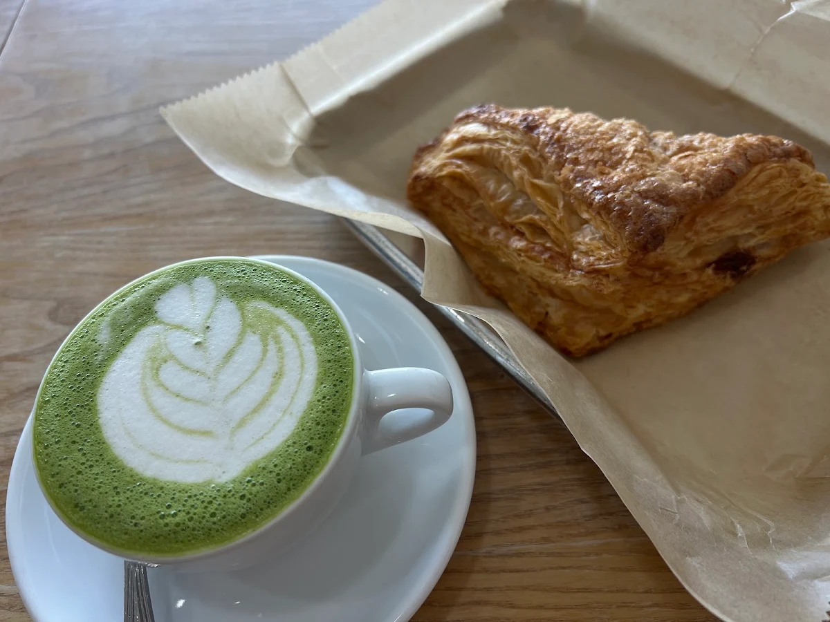 Matcha Latte and Apple Turnover
