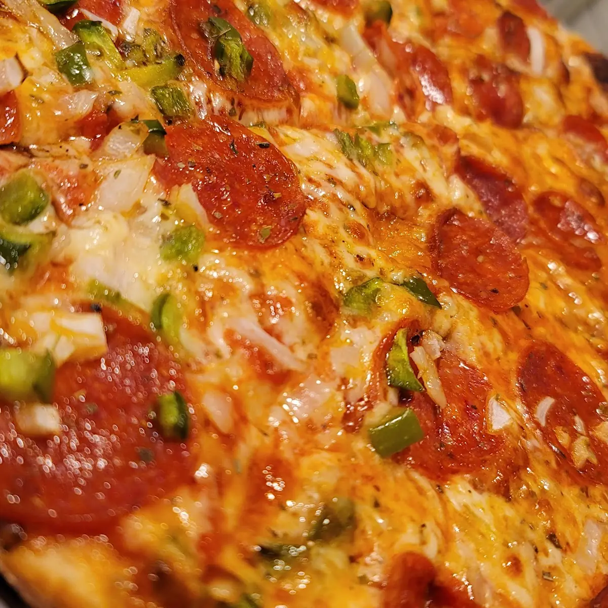 Pepperoni Onions and Green Peppers