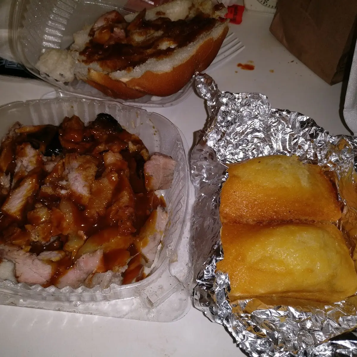 BBQ Pork Sandwich and Corn Bread