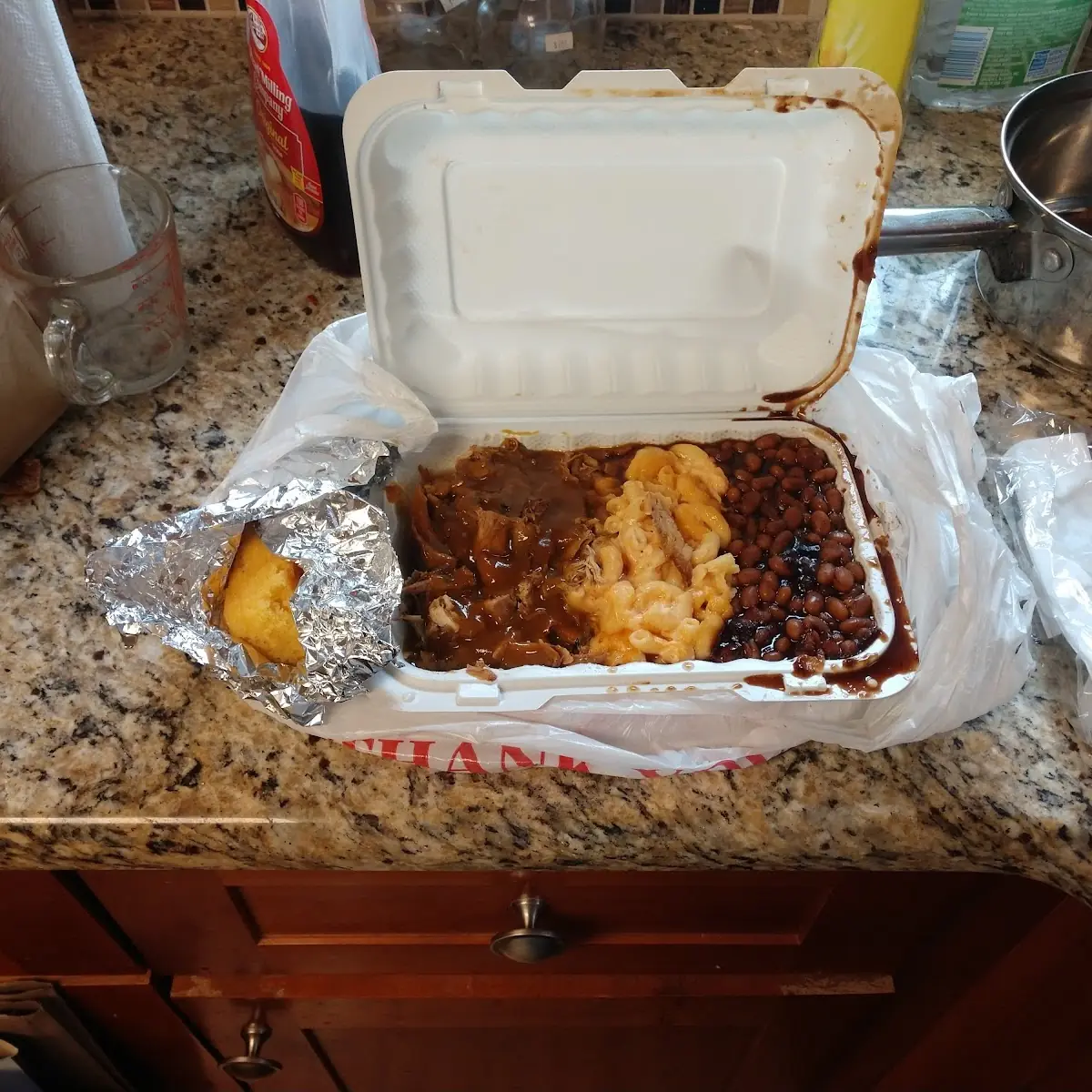 Burnt Ends Mac and Cheese Baked Beans and Cornbread