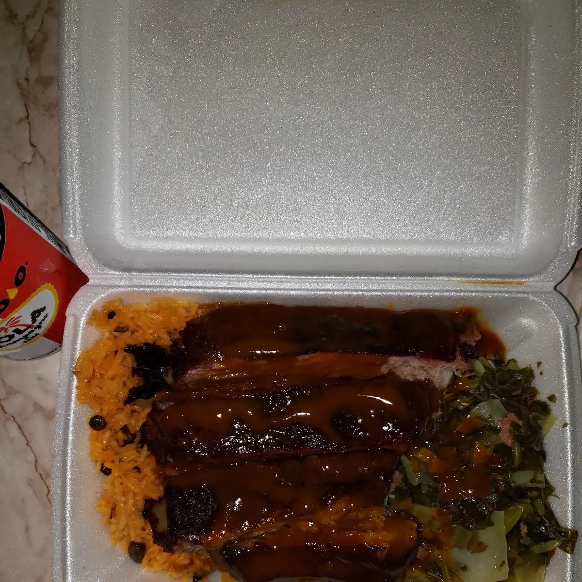Pork Ribs Collard Greens and Spanish Rice