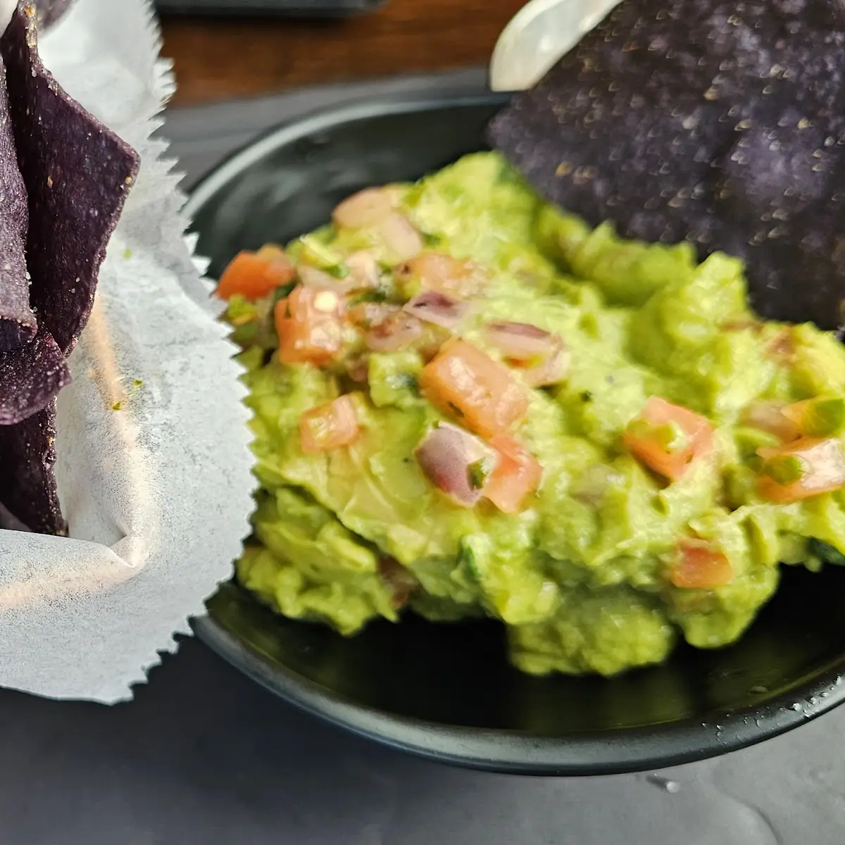Blue Tortilla Chips and Guacamole