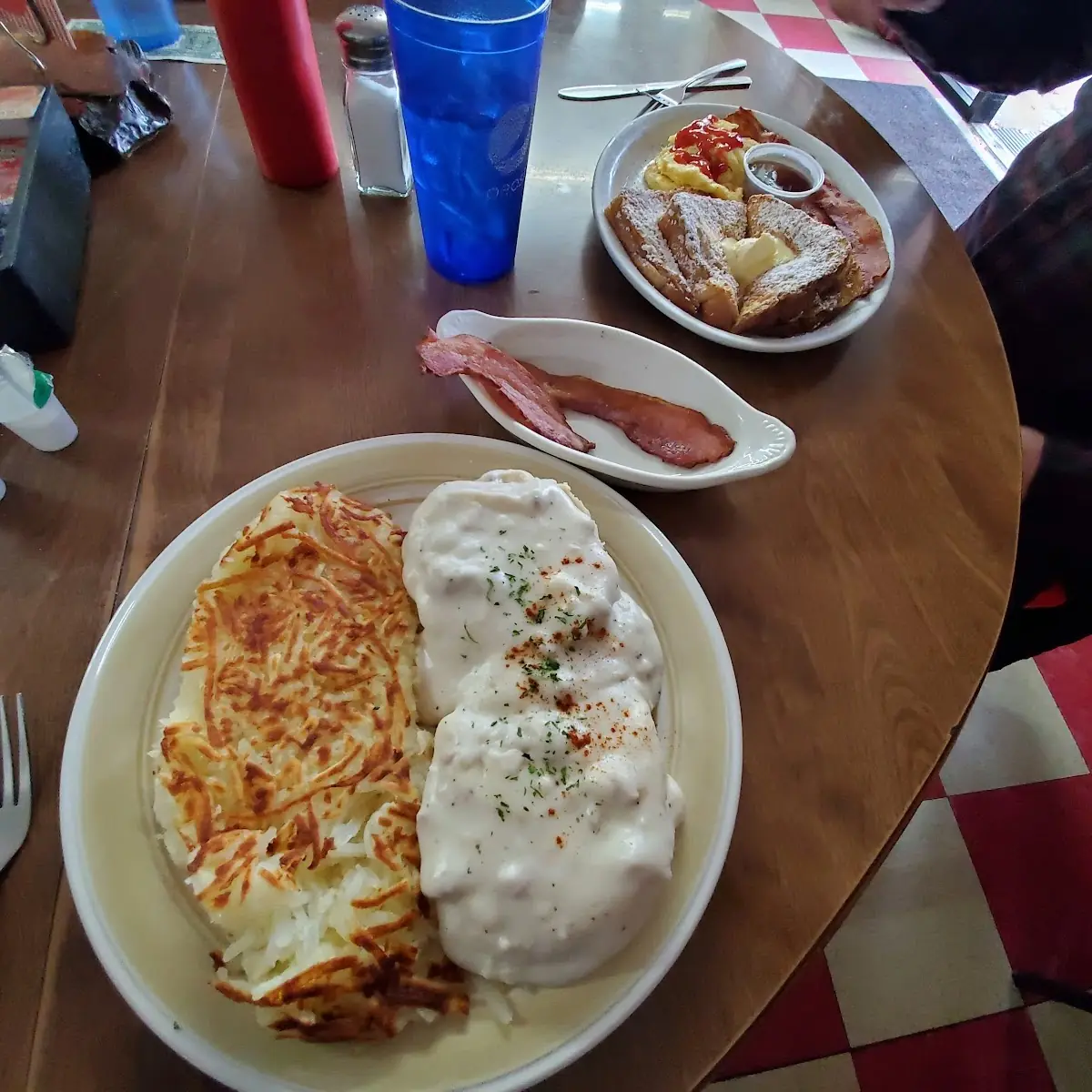 Half & Half Half Biscuits and Gravy & Half Hashbrowns Plus a Side of Bacon of Course