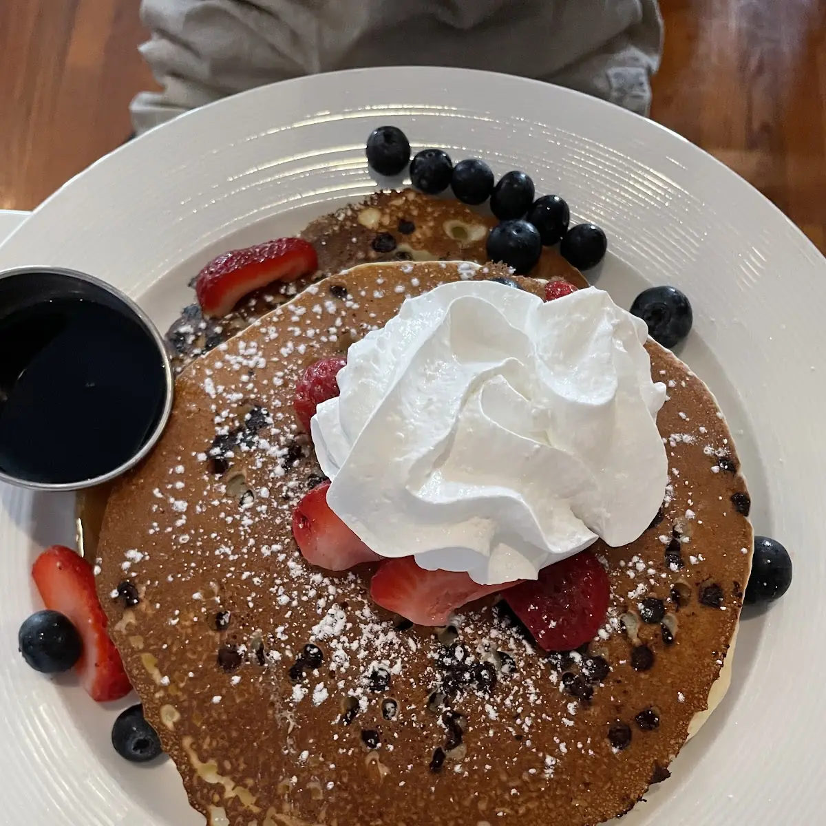 Chocolate Chip Pancakes with Fresh Berries