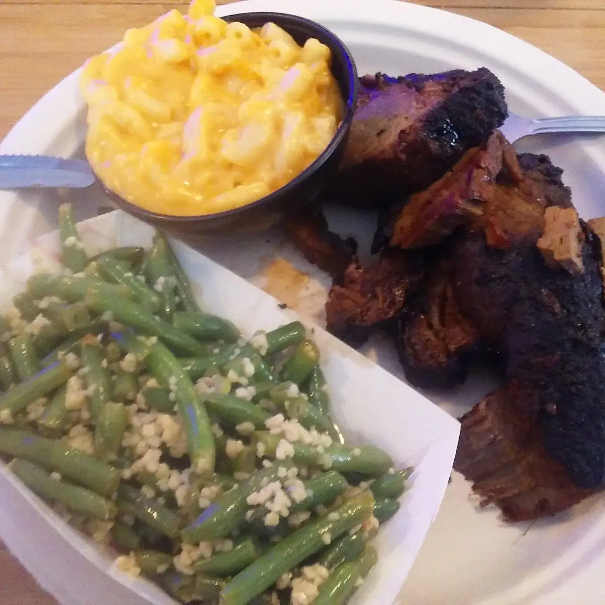 Brisket Green Beans and Mac & Cheese