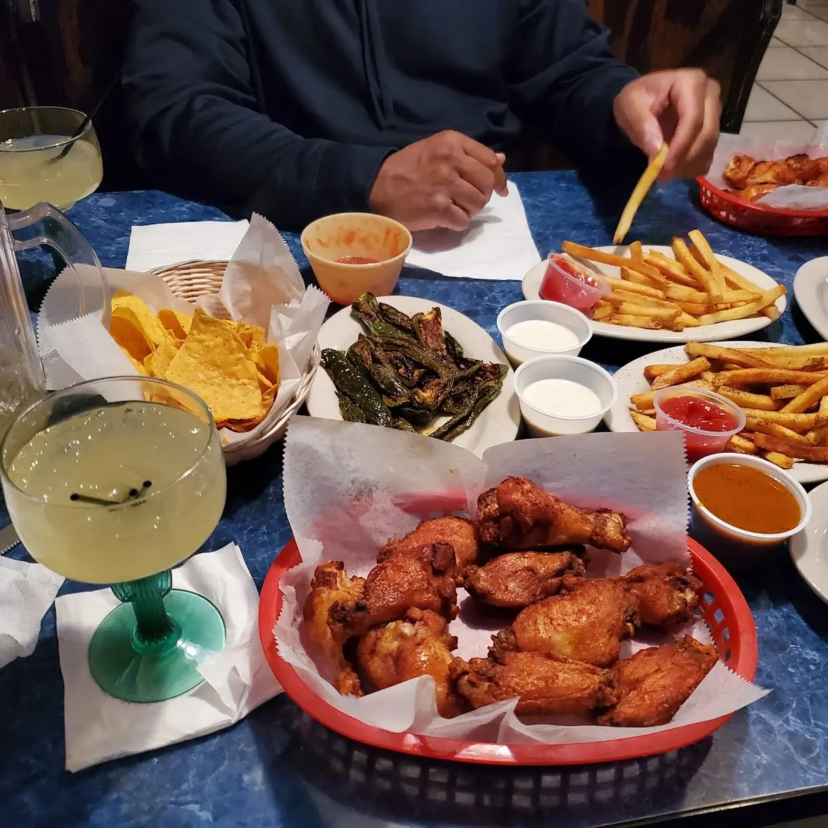 Chicken Wings Fried Jalapenos and Margaritas