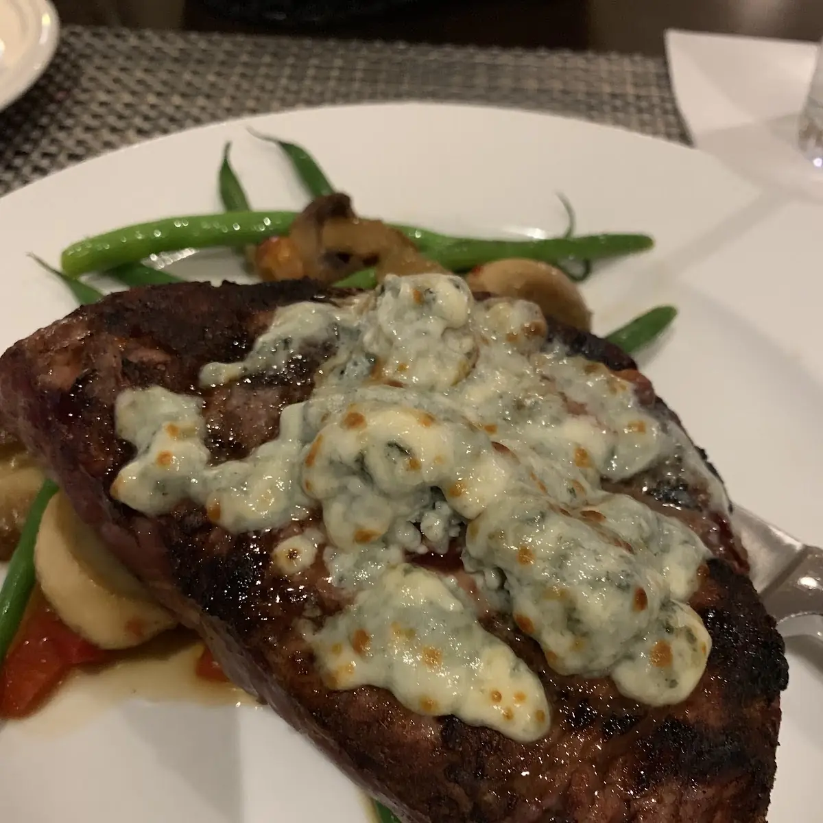 Charbroiled Ribeye with Garlic Mashed Potatoes and Grilled Vegetables