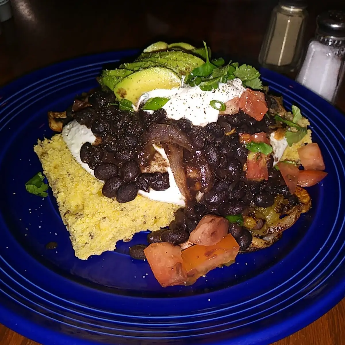 Corn Bread Black Bean Egg Breakfast Cream & Avo