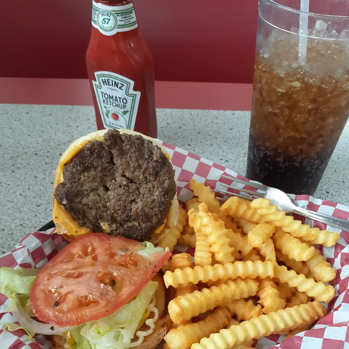 Burger and Fries with Cheese