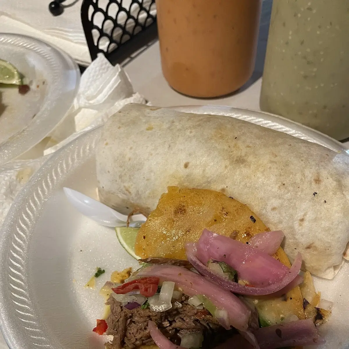 Chicken Burrito and Birria Taco