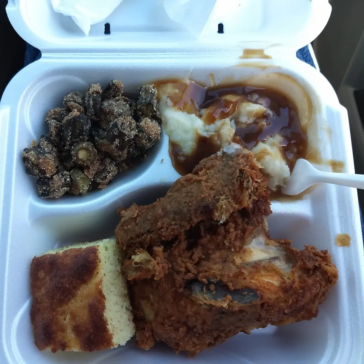 Fried Chicken Okra N Mashed Potatoes