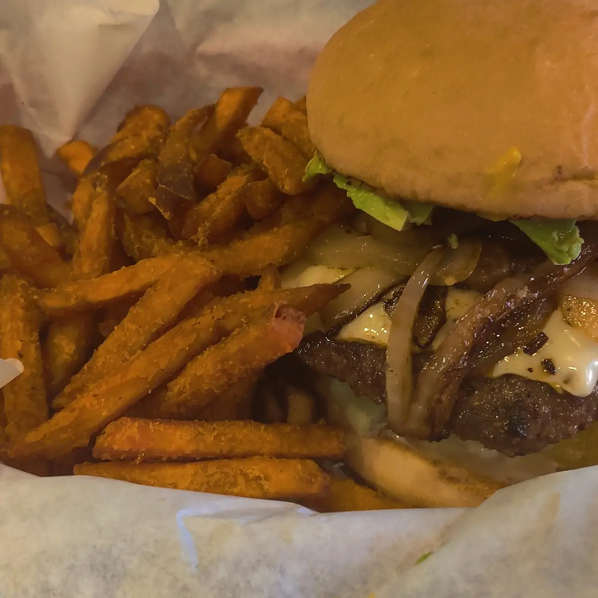 Burger and Sweet Potato Fries