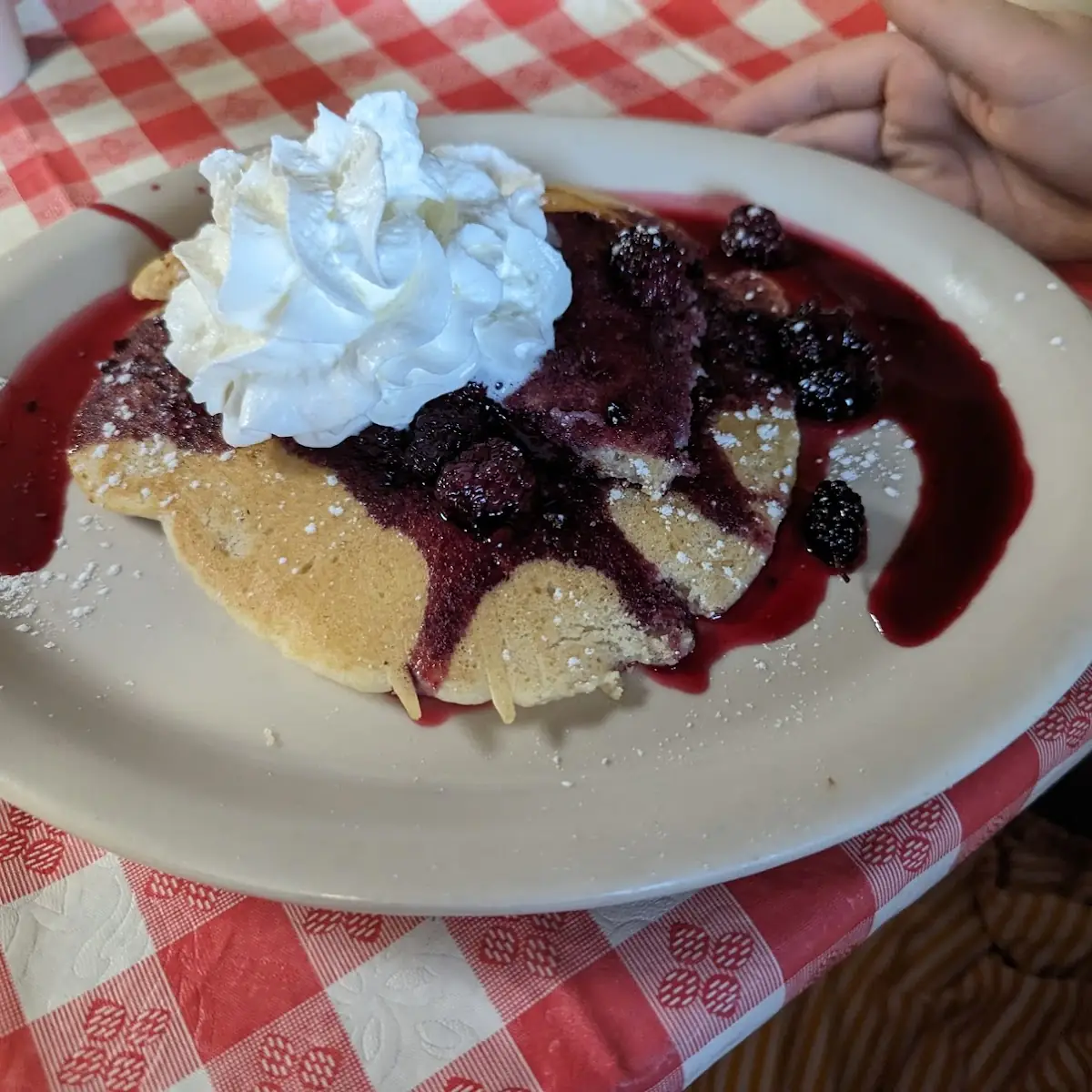 Sweet Cream Pancakes with Raspberry Sauce